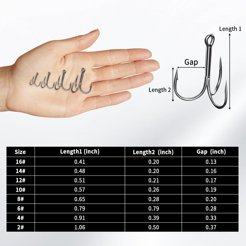 FishTrip Fishing Treble Hooks Black 25pcs/Pack,Triple Hooks High Carbon Steel Brabed Sharp,Replacement Fishing Hooks on Hard Lures for Freshwater Saltwater (10#) - Image 5